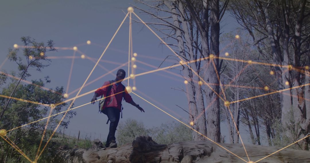 Man Hiking Adventure with Glowing Network Effect