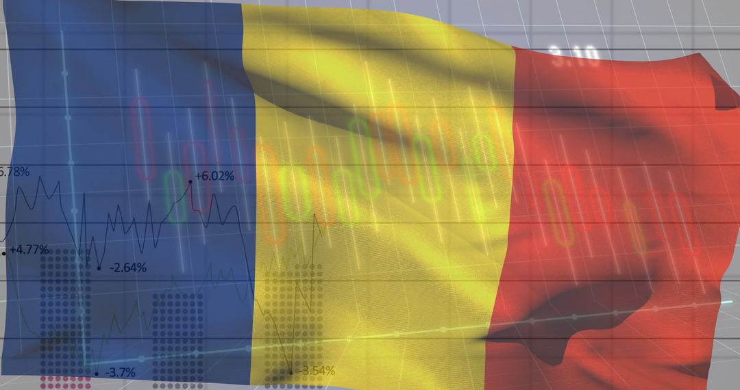 Romanian Flag with Financial Data Background - Free Images, Stock Photos and Pictures on Pikwizard.com