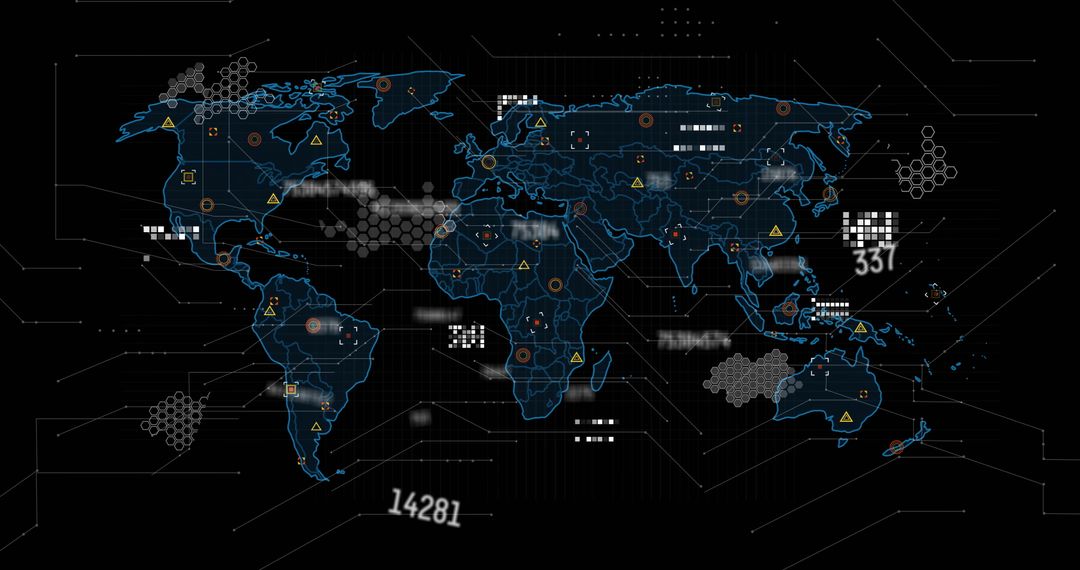 Futuristic World Map with Digital Data Graphics