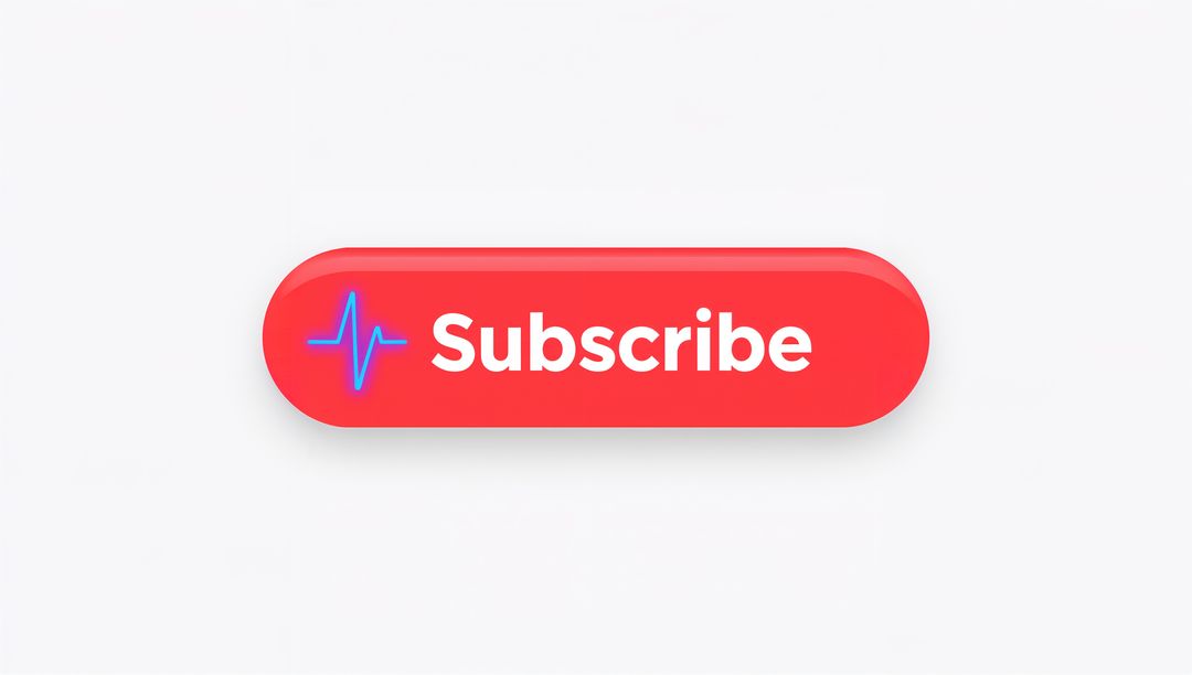 Minimal Glossy Red Subscribe Button Featuring Blue Waveform Icon on Clean White Canvas
