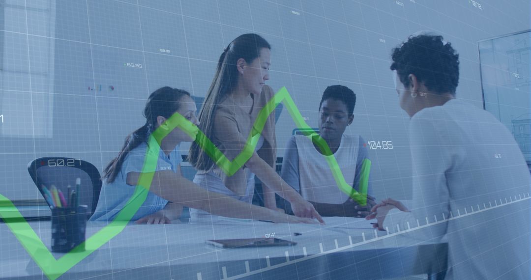 Diverse Team Analyzing Data Graph in Modern Office Setting