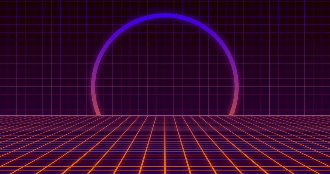 Retro Futuristic Neon Grid with Glowing Circle Background