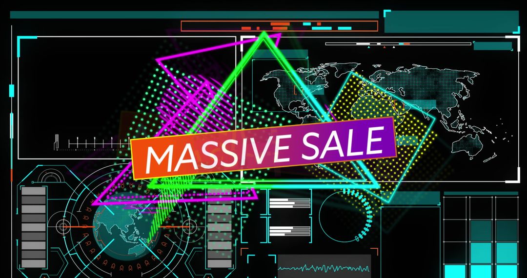 Futuristic Neon Interface MASSIVE SALE Banner with Digital HUD