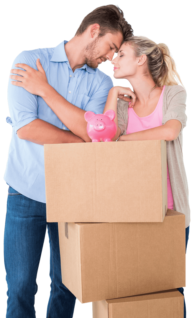 Happy Couple Organizing Move-In Day with Savings
