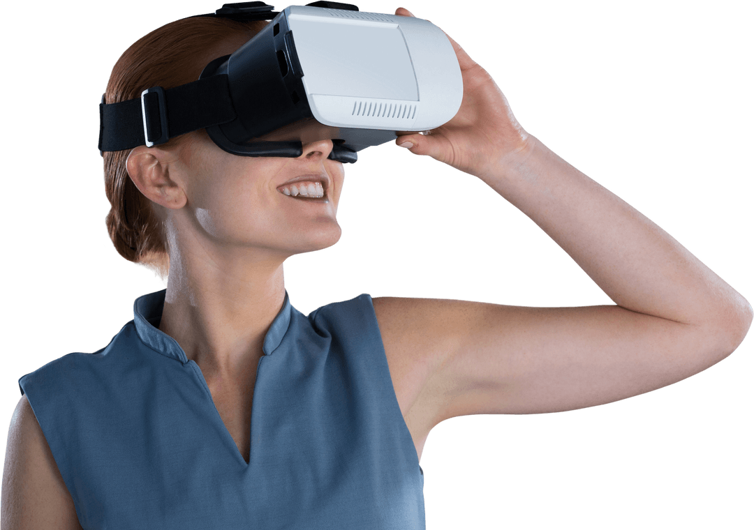Smiling Woman in Transparent Background with Virtual Reality Headset