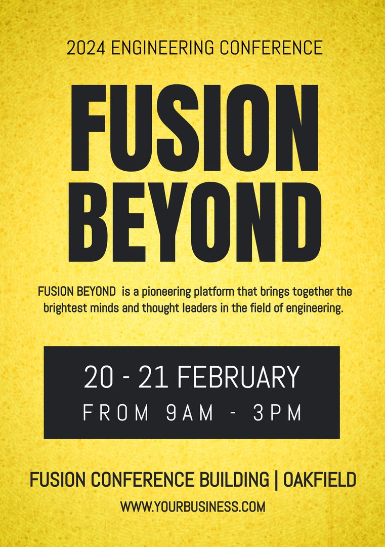 Fusion Beyond Engineering Conference 2024 Poster with Yellow and Black Theme - Download Free Stock Templates Pikwizard.com