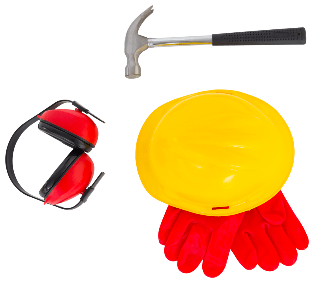 Transparent Construction Tools with Hard Hat and Protective Gear