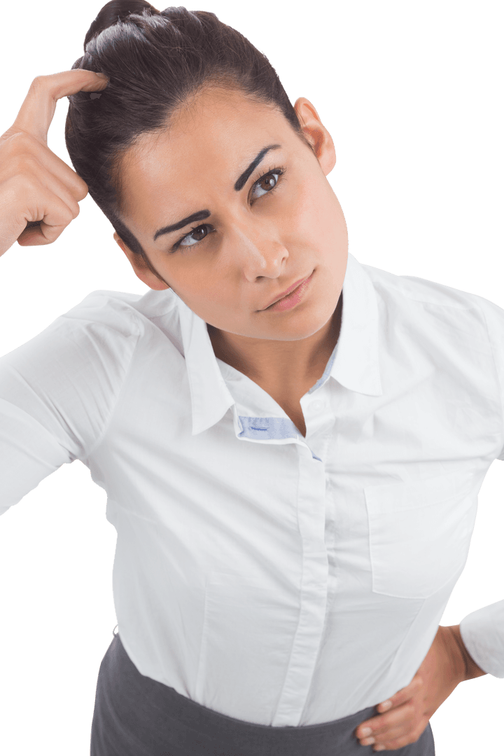 Thinking Businesswoman Scratching Head on Transparent Background