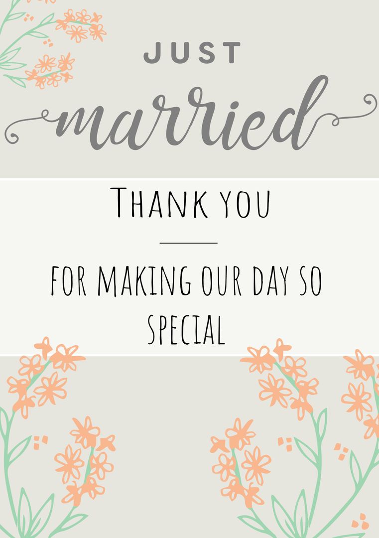 Elegant Married Thank You Card with Floral Design - Download Free Stock Templates Pikwizard.com