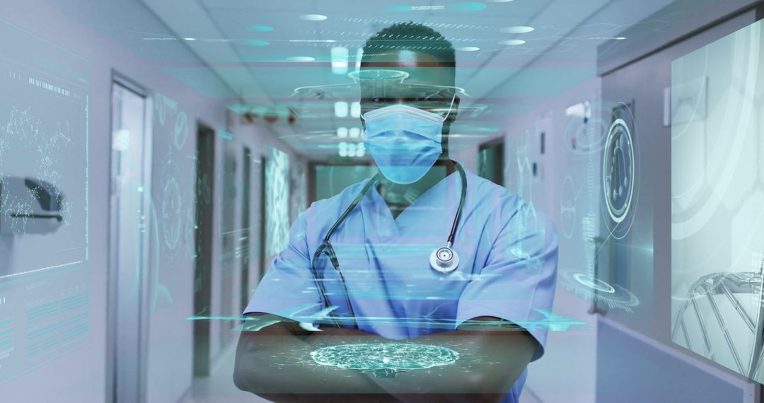 Futuristic Healthcare Professional Engaging with Holographic Interface