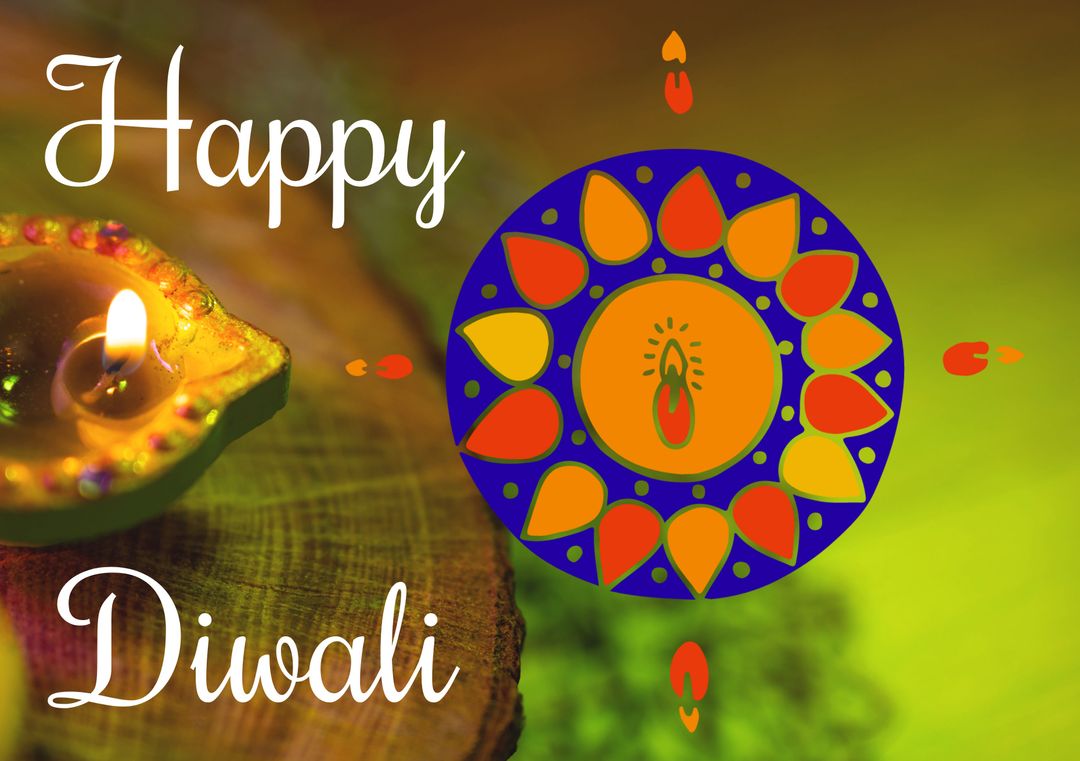 Diwali Greeting Card with Lit Diya and Rangoli Decor - Download Free Stock Templates Pikwizard.com