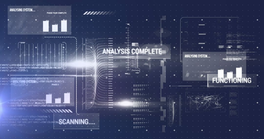 Futuristic Data Interface with Digital Living Text and Graphics