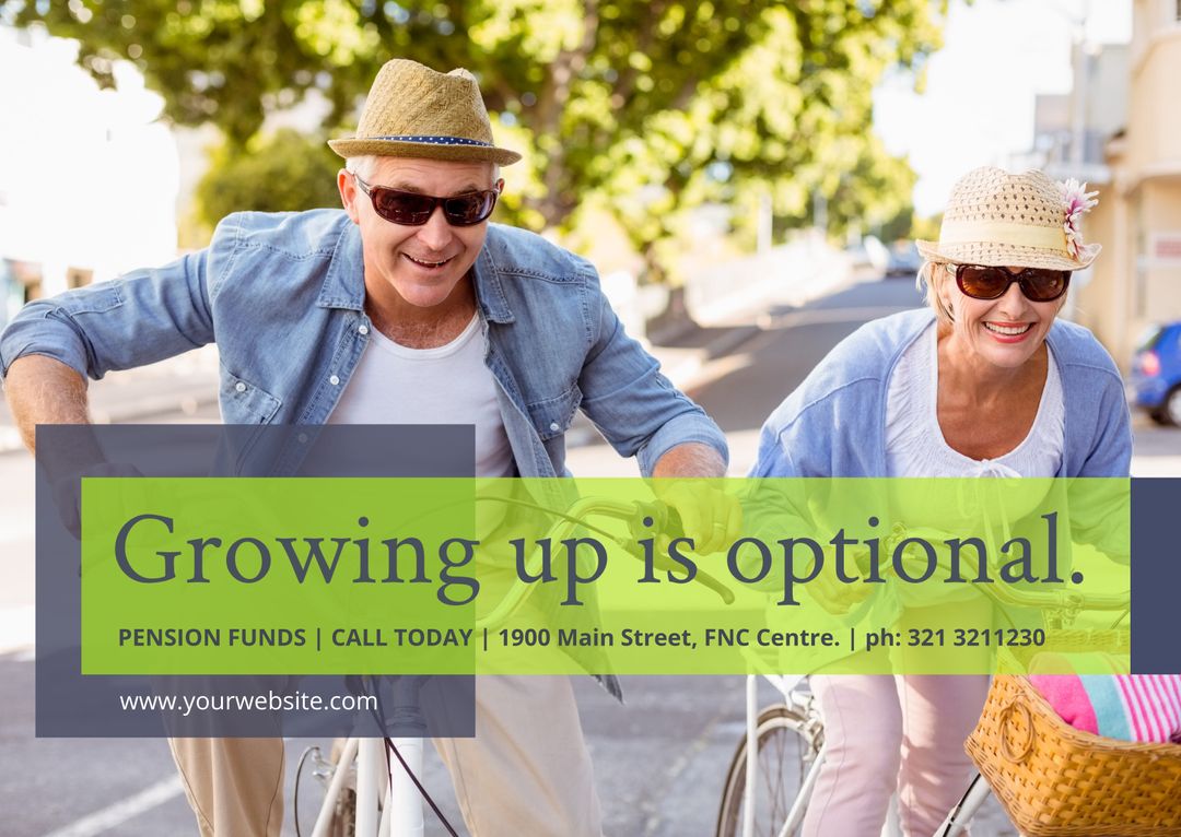 Senior Couple Cycling Joyfully in Promotional Retirement Funds Image - Download Free Stock Templates Pikwizard.com