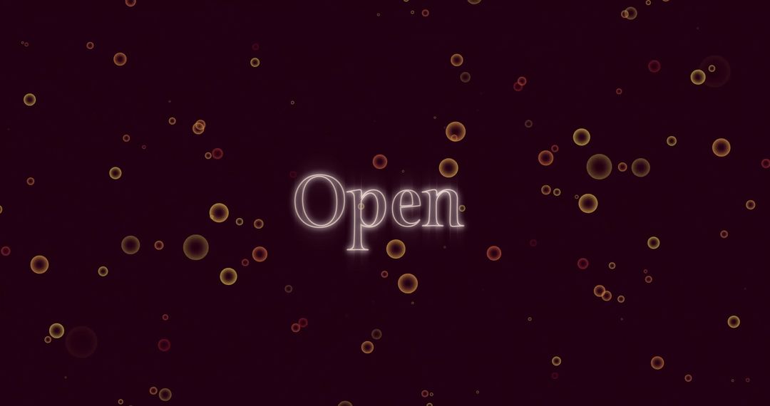 Glowing Open Text with Abstract Circles on Dark Background