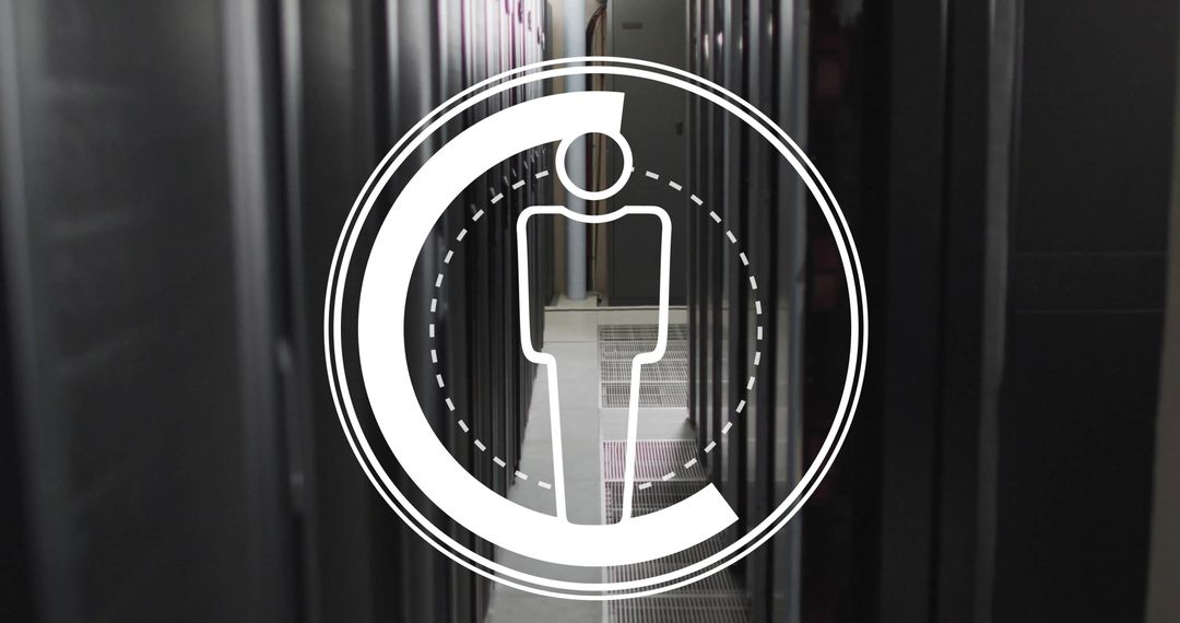 Tech Icon Overlay on Servers in Data Center Corridor