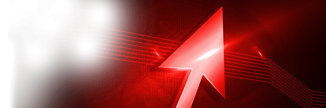 Glowing red arrow with digital pattern on transparent background