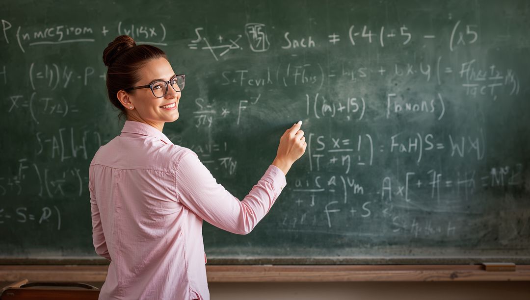 Teacher Explaining Algebra Equations on Classroom Chalkboard