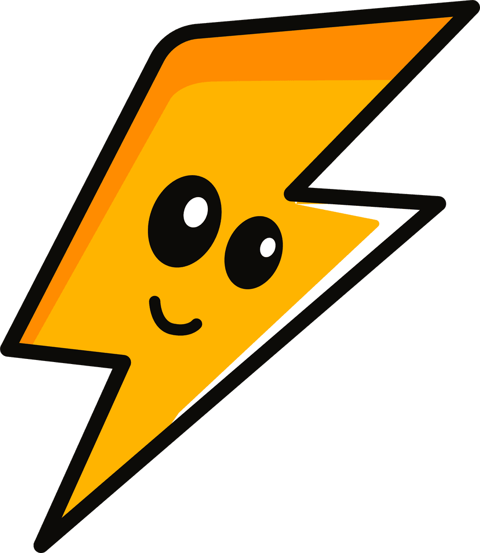 Playful Smiling Lightning Bolt Icon on Transparent Background