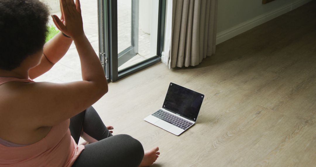 Woman Participating in Online Yoga Class at Home - Free Images, Stock Photos and Pictures on Pikwizard.com