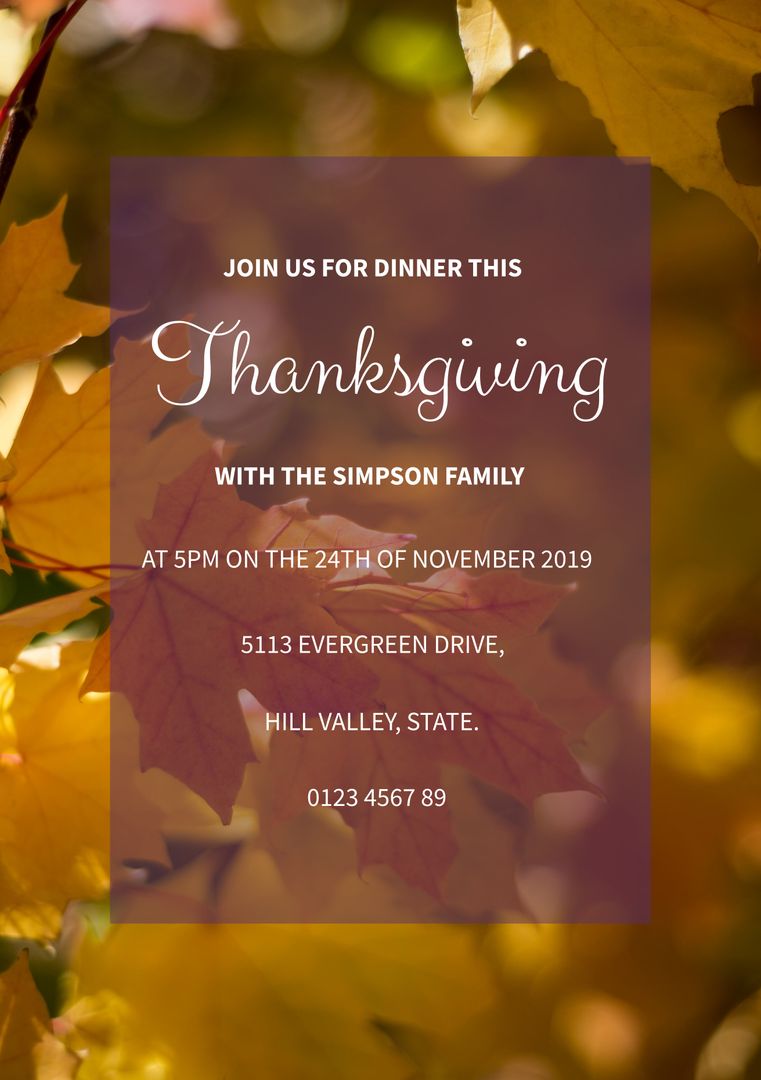 Warm Thanksgiving Invitation with Autumn Leaves