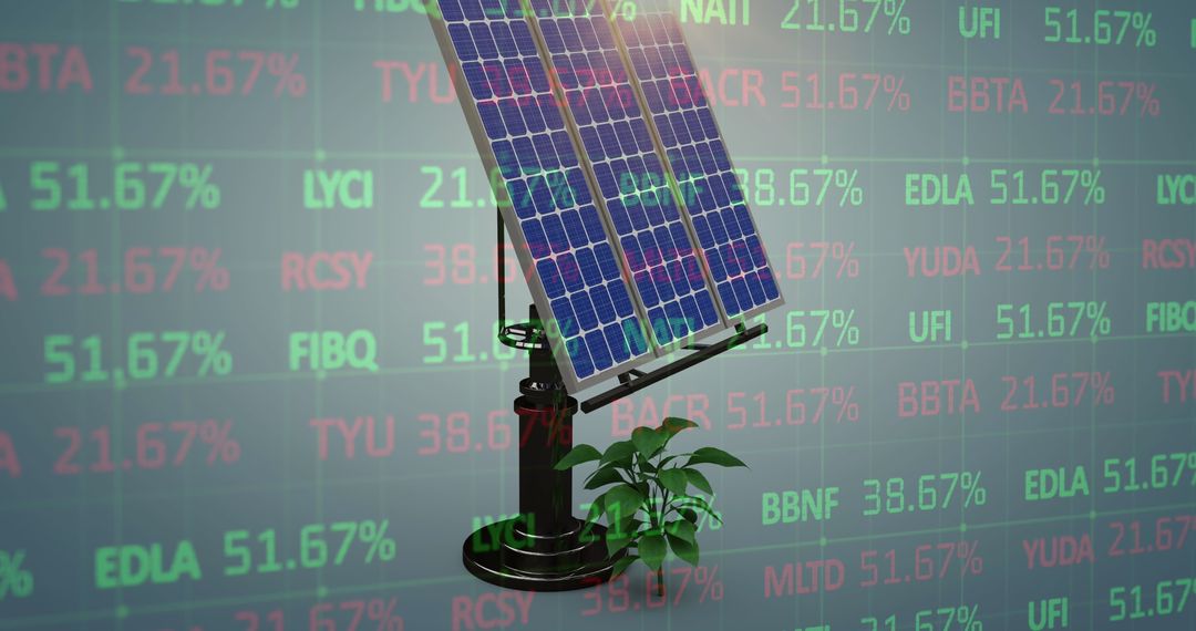 Solar Panel with Stock Market Data Overlay in Renewable Energy Investment