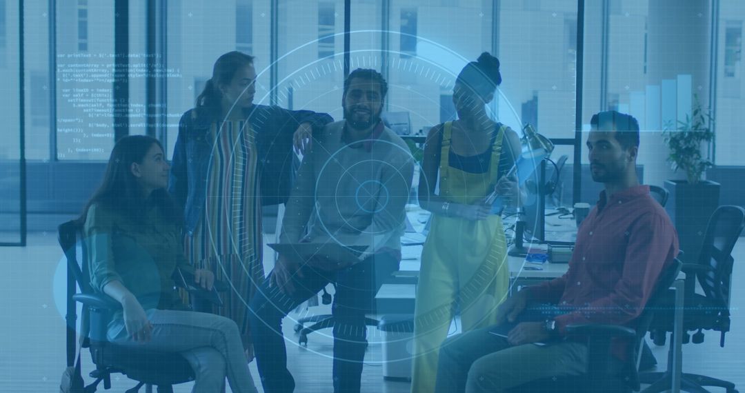 Coworkers Using Technology in Modern Office for Team Collaboration