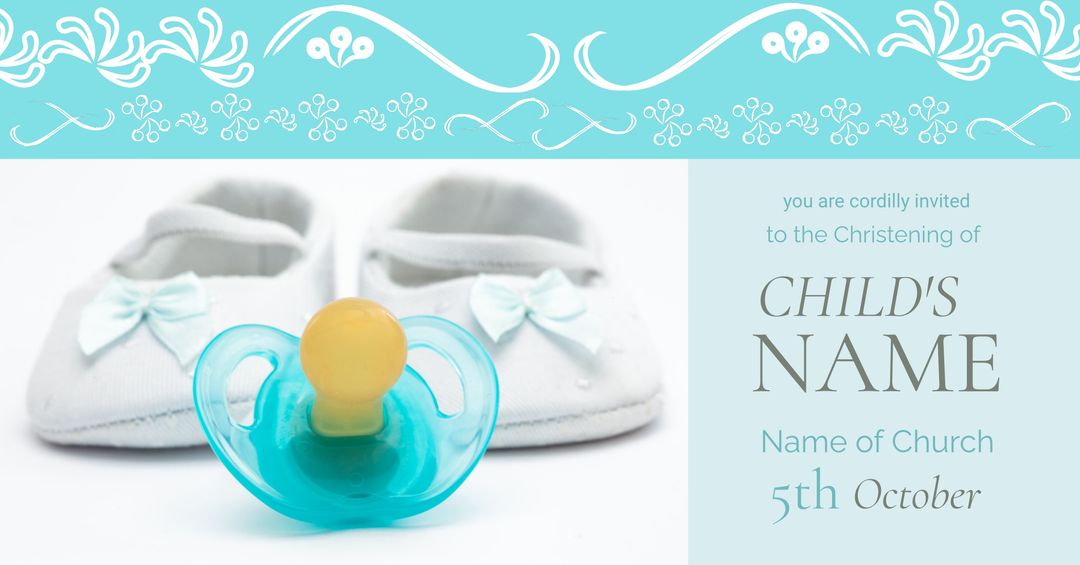 Christening Invitation with Baby Shoes and Pacifier