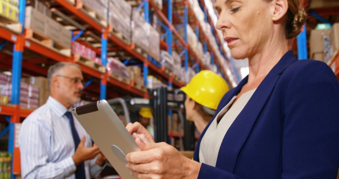 Warehouse Manager Working with Digital Tablet During Inspection