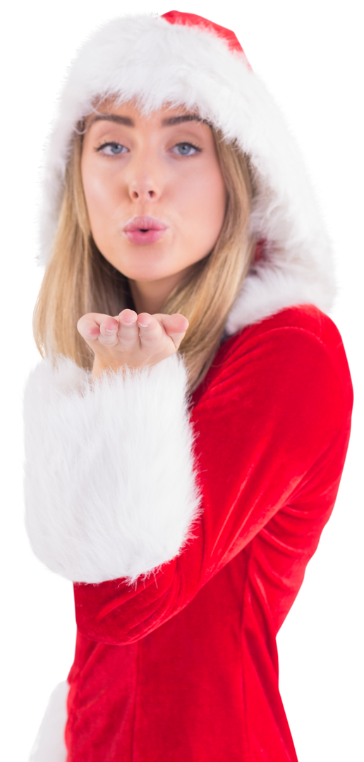 Smiling Woman in Santa Costume Blowing on Transparent Background - Download Free Stock Images Pikwizard.com