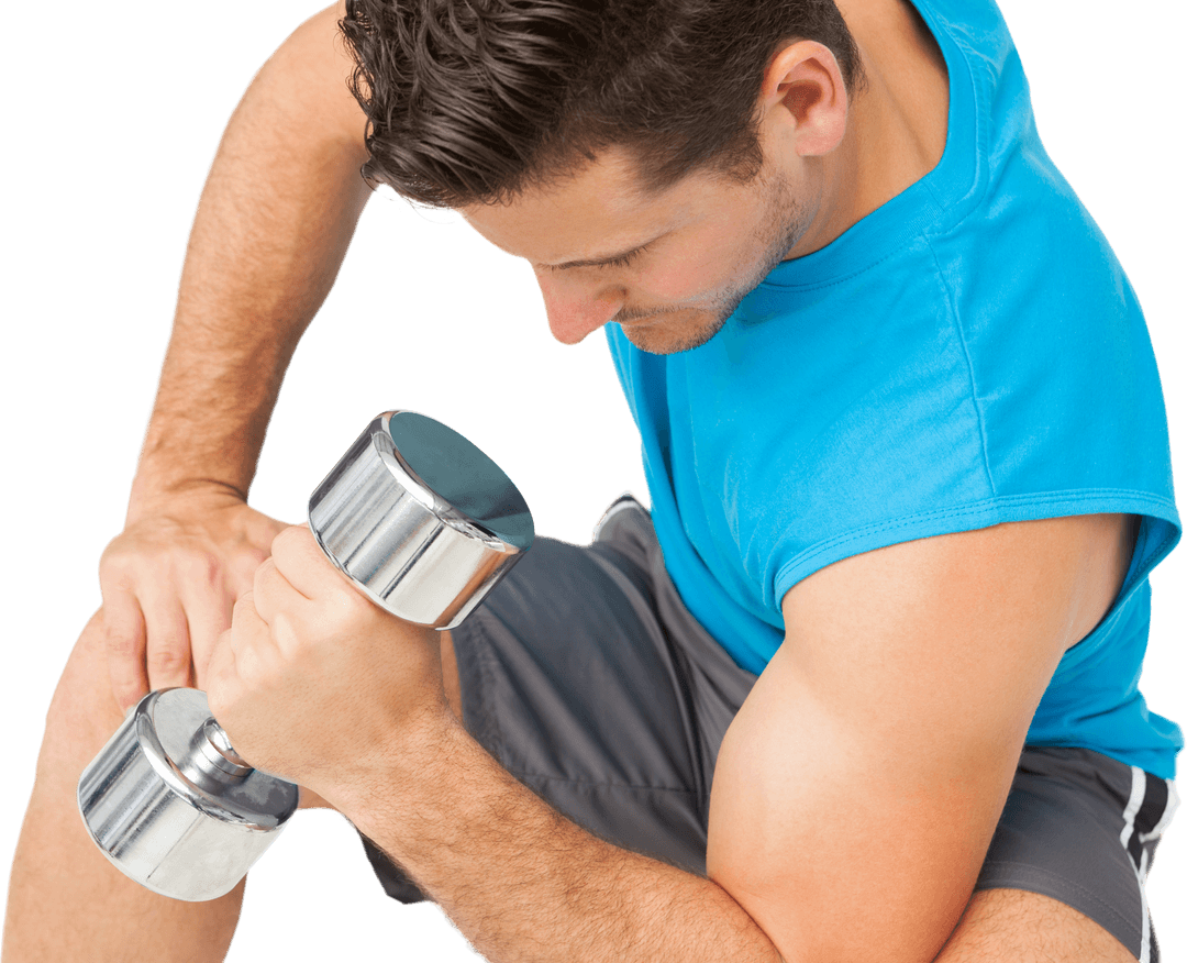 Fit Young Man Lifting Dumbbell in Dynamic Pose Transparent