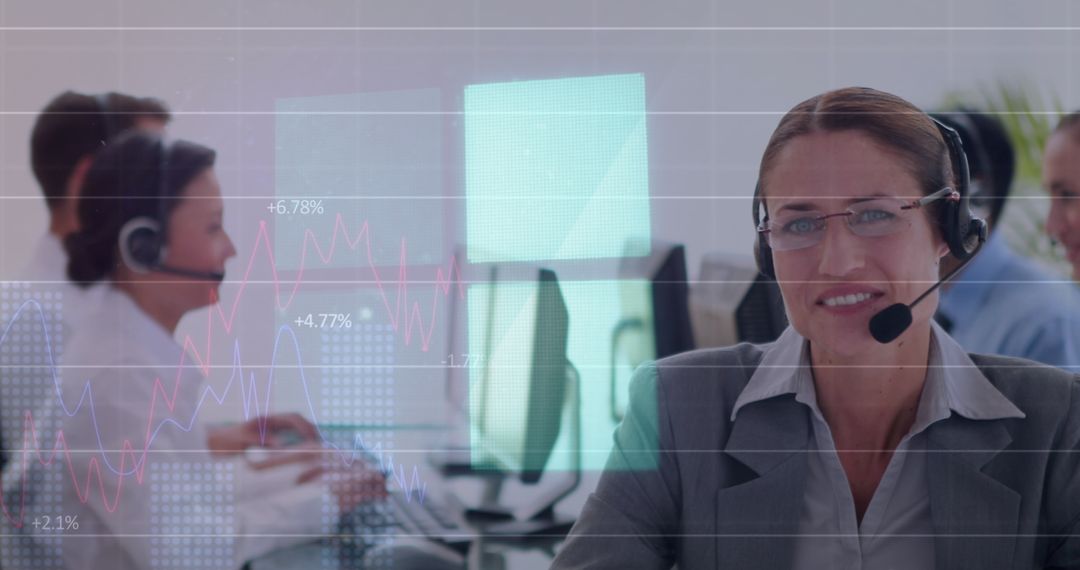 Customer Support with Data Overlay in Modern Office