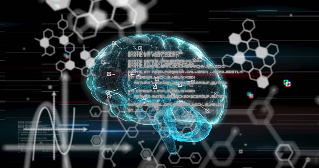 Futuristic Digital Brain and Data Processing Art