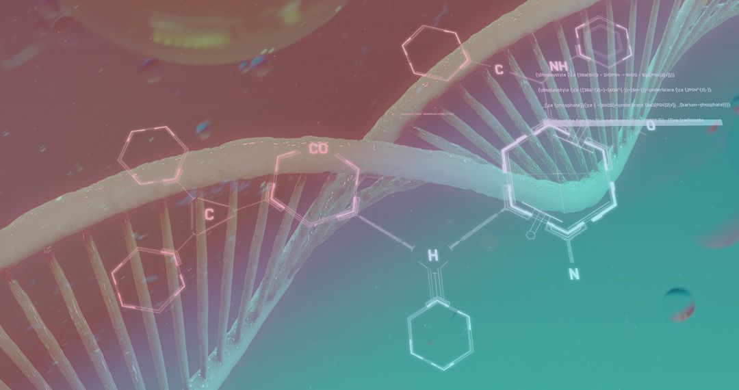 DNA Strand with Chemical Formulas in Abstract Design