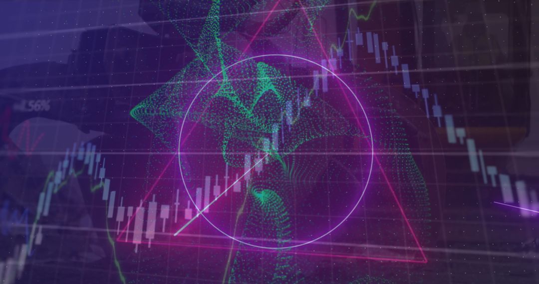 Futuristic Data Visuals with Neon Tech and Candlestick Charts