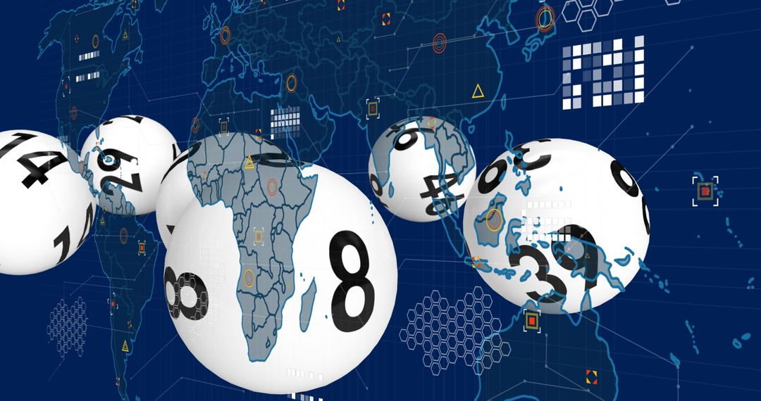 Digital World Map Overlay and Data Numbers Symbolizing Global Analytics