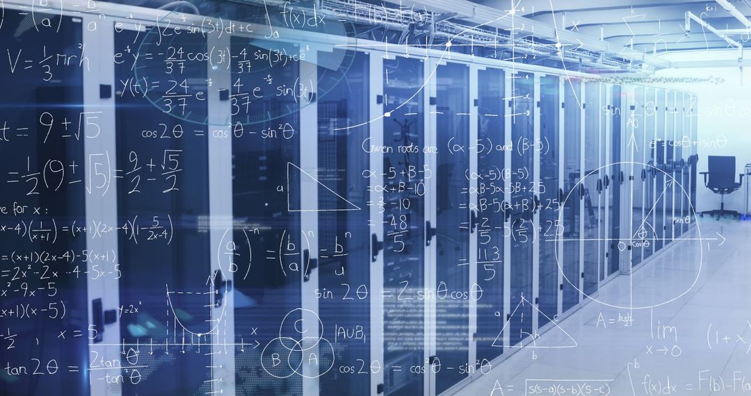 Futuristic Server Room with Data Analytics Overlay