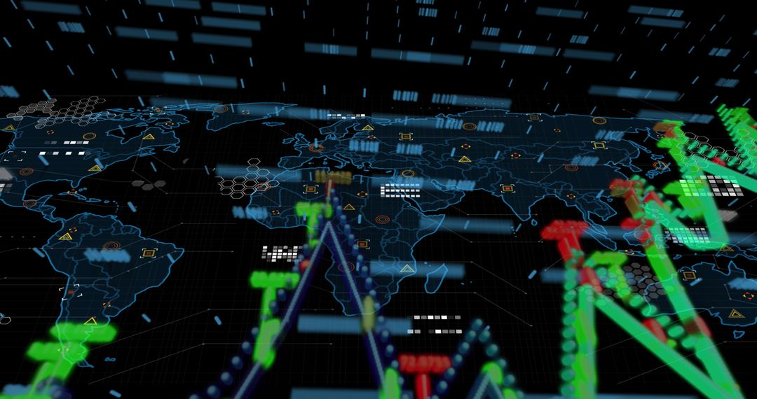 Digital Data Processing with World Map Background