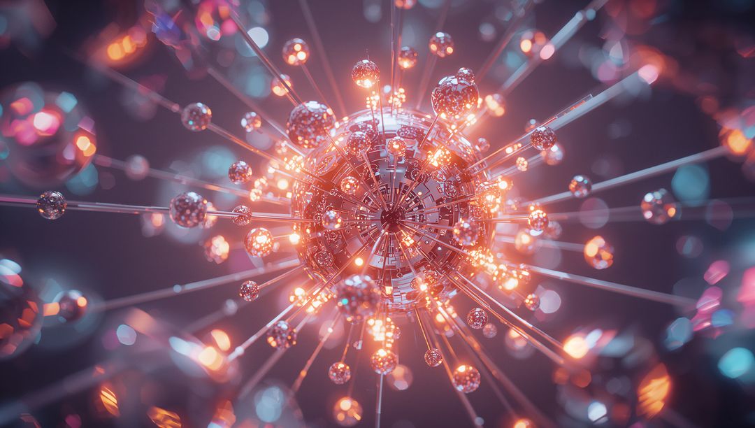 Futuristic Glowing Orb with Circuitry and Radiant Spheres