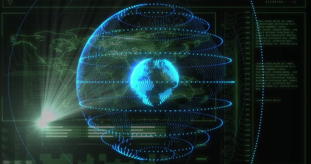 Holographic Globe in High-Tech Digital Interface Display