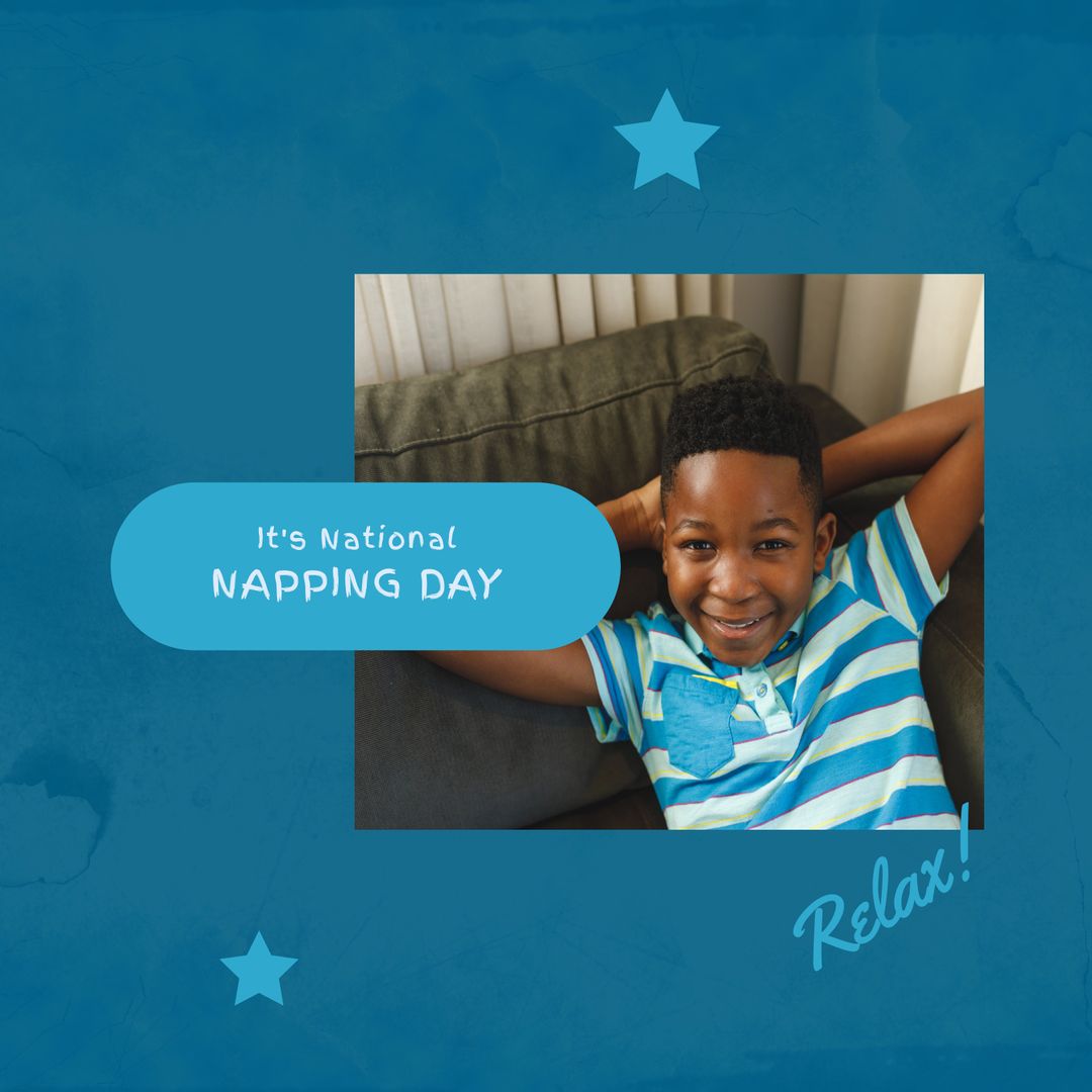 Happy Boy Celebrating National Napping Day with Relaxed Attitude