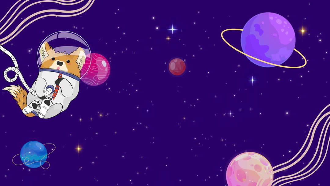 Corgi Astronaut Floating Through Space with Vibrant Planets