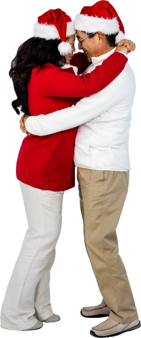 Transparent background of Senior Couple Hugging in Santa Hats and Festive Clothing - Download Free Stock Images Pikwizard.com