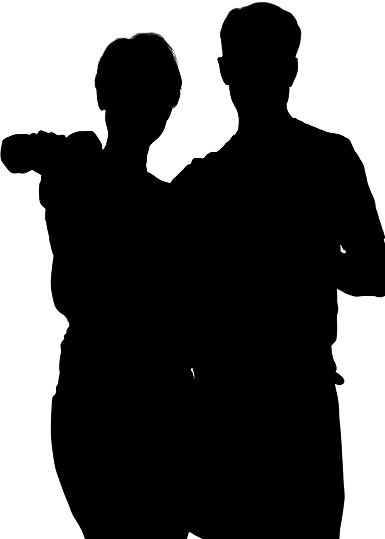 Transparent Silhouette of Fitness Pair with Dumbbell