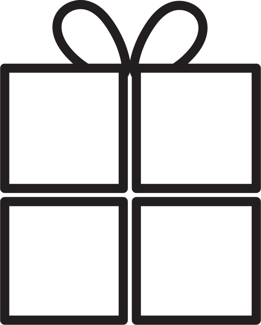 Black Gift Box on Transparent Background with Bow Outline
