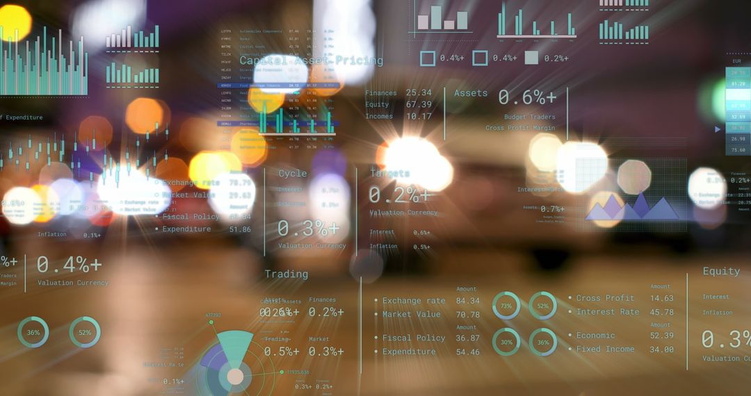 Futuristic Financial Data and Analytics Over Cityscape