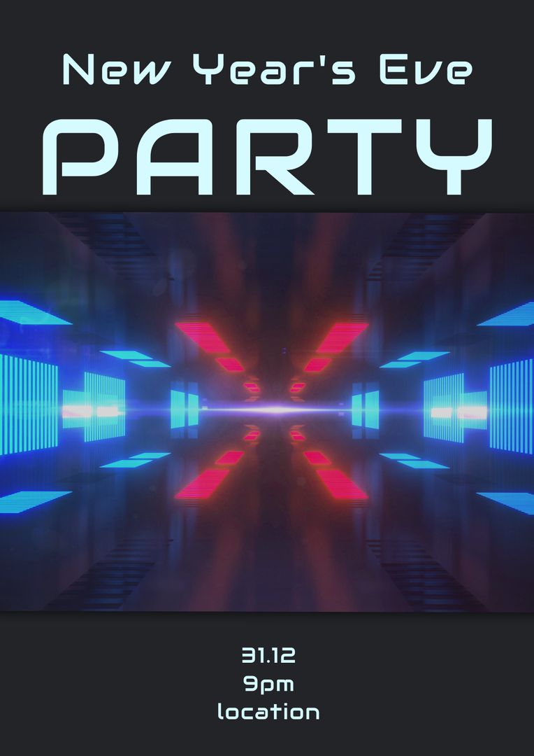 Futuristic New Year's Eve Party Invitation with Neon Lights