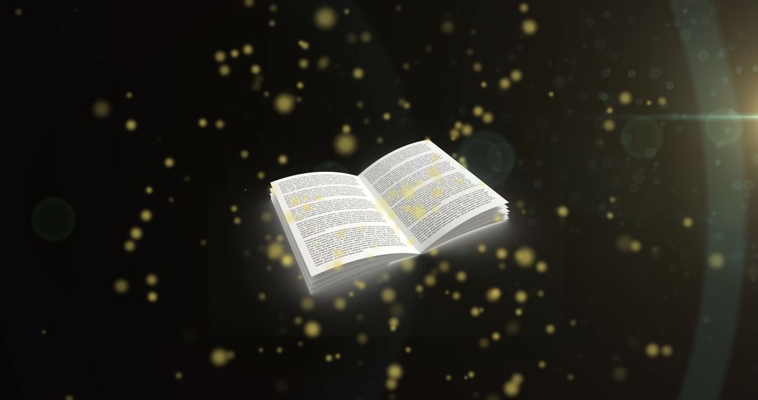 Open Book with Magical Glowing Lights Sparkling