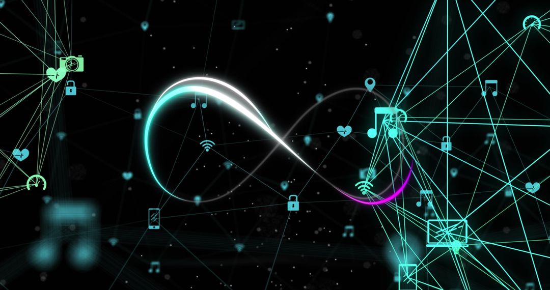 Glowing Infinity Symbol with Dynamic Digital Network Concept