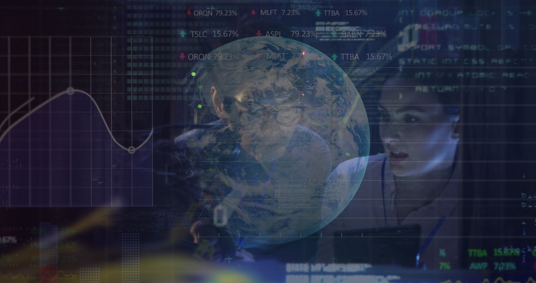 Multiethnic IT Engineers Analyzing Data with Digital Overlay