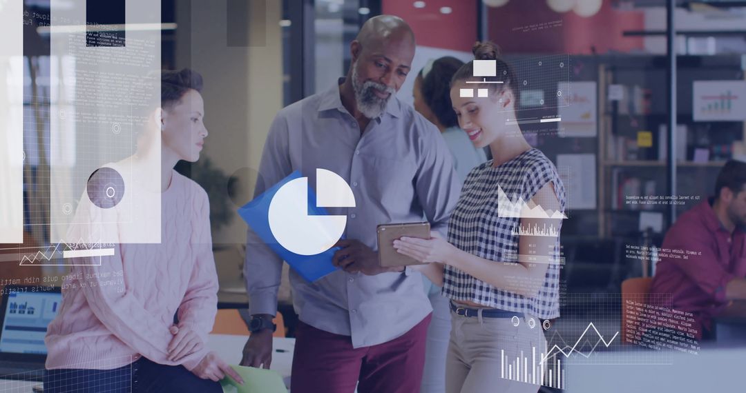 Diverse Team Analyzing Business Data Visualization in Modern Office